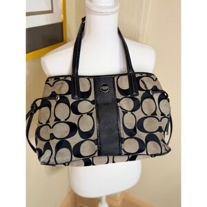 Coach Signature Taylor Tote Bag Black Gray Jacquard Patent Leather F21949